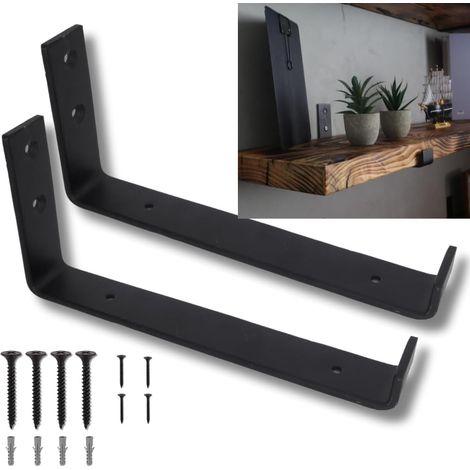 2 X Heavy Duty Shelf Brackets   for Scaffold Board Shelving, Industrial 5mm Steel 225x40mm, Black (1/5)