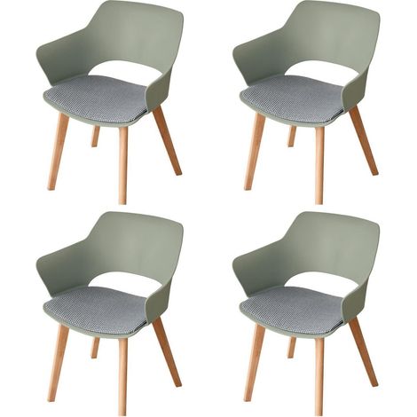 Lot de 4 chaises de salle à manger, bureau, pieds bois massif, design creux avec accoudoir, assise tissu vert (1/5)