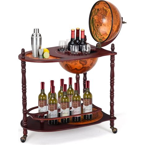 COSTWAY Mappamondo Bar con Ruote Mobili Porta Liquori Minibar Portabottiglie, 88 x 70 x 45 cm (1/5)
