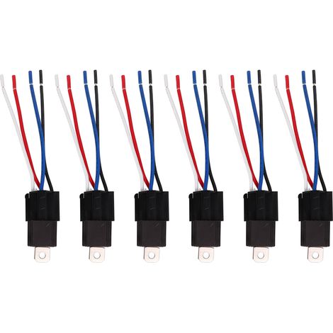 Lot de 6 relais auto 4 broches 30A 12V étanche avec fusibles et faisceau pour voiture (1/5)