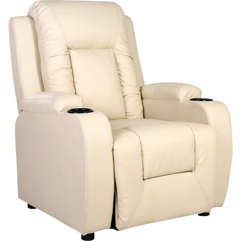 OSCAR LEATHER RECLINER w DRINK HOLDERS ARMCHAIR SOFA CHAIR RECLINING CINEMA CREAM