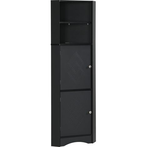 Armoire d'angle noire, 36,5x36,5x155 cm, 2 compartiments, tablette réglable, pour salle de bains, gain de place (1/5)