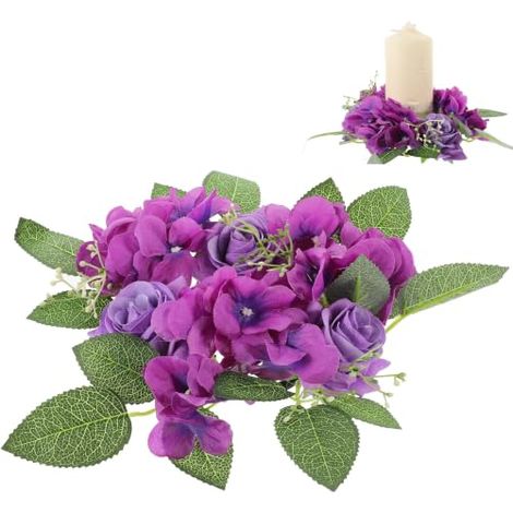 Couronne de Roses artificielles en Plastique et Tissu, décoration de Couronne de Bougie pour Mariage ou Anniversaire, Fleurs artificielles réalistes, Facile à Entretenir, (1/5)