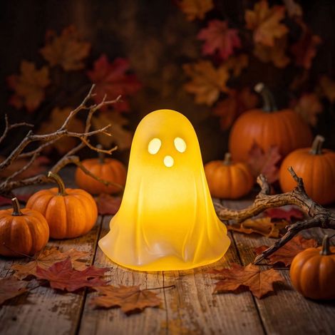 Ulisem - Statuetta fantasma in resina fosforescente - Decorazione di Halloween - Ornamenti di Halloween - Si illumina al buio - Mini statuetta a LED - Decorazione spettrale da tavolo - Per interni (1/5)