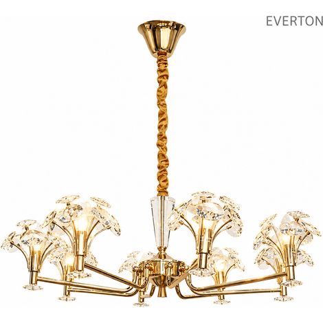 Lustre Floral en Cristal 85 cm, Suspension Dorée Style Fleurs Épanouies, Luminaire Artistique de Luxe en Métal et Cristal, 8 Douilles E14 pour Salon, Chambre, Salle à Manger, Entrée