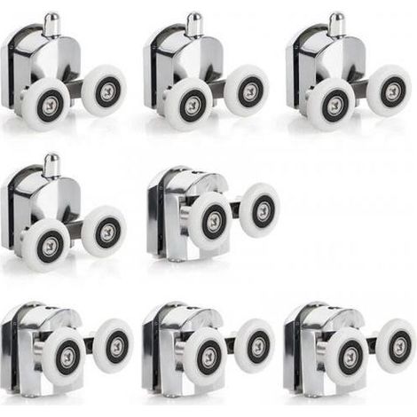 (double 23 mm-8 pièces)Lot de 8 roulettes pour porte de douche haut et bas de 23 mm (4 supérieurs et 4 inférieurs) (1/5)