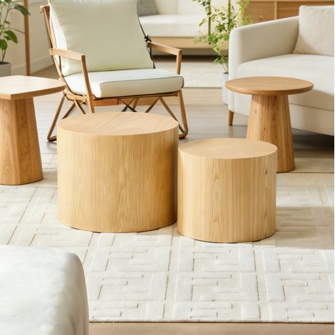 Couchtisch-Set 2-teilig platzsparend ineinander stapelbar MDF OKMYHOME (1/3)