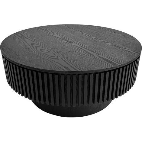 Table basse ronde de 75 cm avec rangement, table basse moderne plaquée bois massif, table d’appoint pour salon, chambre, appartement ou bureau, noir (1/5)