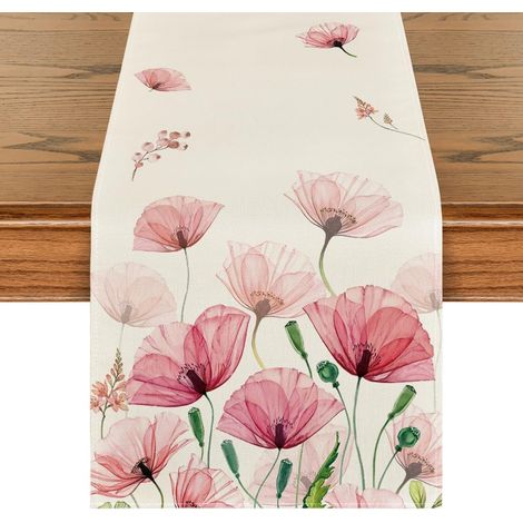 JSSEVN - Poppy Leaf Gossip Table Runner - For Summer - Season - Table Decoration - Home Decor - 33 x 183 cm (1/5)
