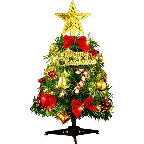 Künstlicher Weihnachtsbaum, Mini-Weihnachtsbaum und 2 m lange Drahtseil-Lichter, Miniatur-Dekoration, Tisch, drinnen, Mini-grüne Bäume, Ornamente, Tischbäume für Urlaubsparty (1/5)
