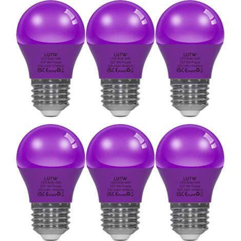 Ampoule LED Couleur E27 5W = 40W 450LM Violette Lot de 6 Ampoule LED, G45 Mini Globe Ampoule Écoénergétique Colorée pour Mariages, Halloween, Noël Décoration d'ambiance, Non Dimmable (1/5)