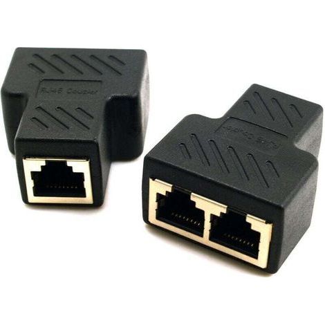Accoppiatore RJ45 [2 pezzi], adattatore splitter Ethernet RJ45 da 1 a 2, prolunga per cavo Ethernet, connettori RJ45 da 1 femmina a 2 femmine (nero) (1/4)
