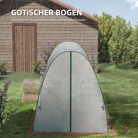 Serre tunnel avec sacs lestables et bâche en polyéthylène, 2 portes enroulées, fenêtres en maille, démontable, 1,8 x 1,8 x 2 m, blanc (1/4)