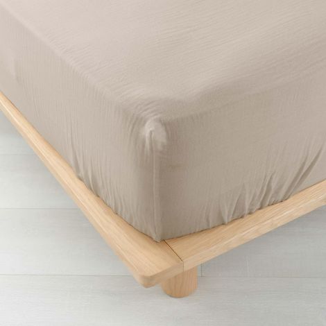 1 Drap Housse, Gaze de Coton, Uni, Respirant, 160x200 cm, Chambre (1/5)