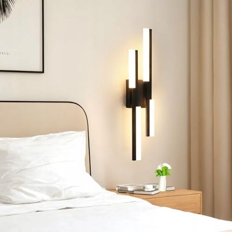 COMELY® Applique da parete a LED per interni da 12 W, lampada da parete a LED moderna nera, apparecchio di illuminazione da parete per interni per soggiorno, camera da letto, scale, corridoio, bianco (1/5)
