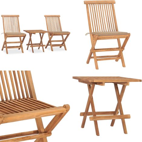 3-tlg. Garten-Essgruppe mit Kissen Klappbar Massivholz Teak - Gartenmöbel Set - Teakholzmöbel - Gartenstuhl - Gartentisch - Outdoor Essgruppe - Home & Living