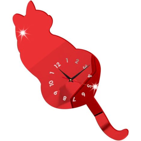 Horloge Murale Affichage Précis Rouge de Chat Silencieuse en Acrylique Design Créatif et Élégant, pour Bureau ou Chambre D'étude (1/5)