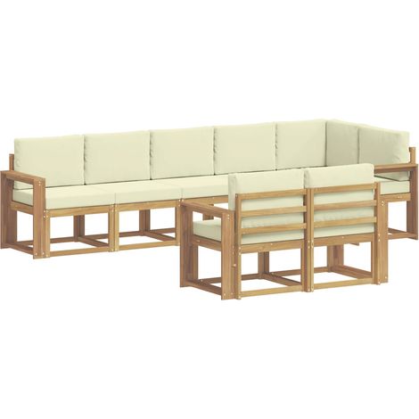 Outdoor-Sofagarnitur mit Kissen 8 pcs Weiß und Creme Polyester vidaXL