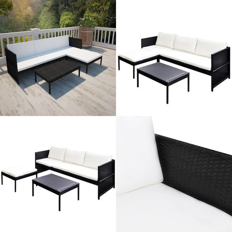 Set Divani da Giardino 3 pz con Cuscini in Polyrattan Nero - Divano in rattan - Set da giardino