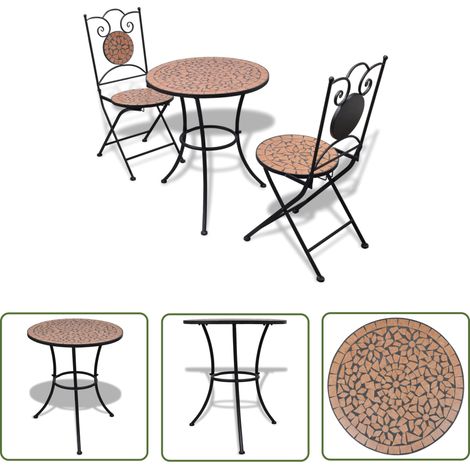 The Living Store Ensemble de bistro 3 pcs Carreaux céramiques Terre cuite - Ensemble De Bistro - Salon De Jardin - Meubles De Jardin - Table Et Chaises - Carrelage Céramique (1/5)