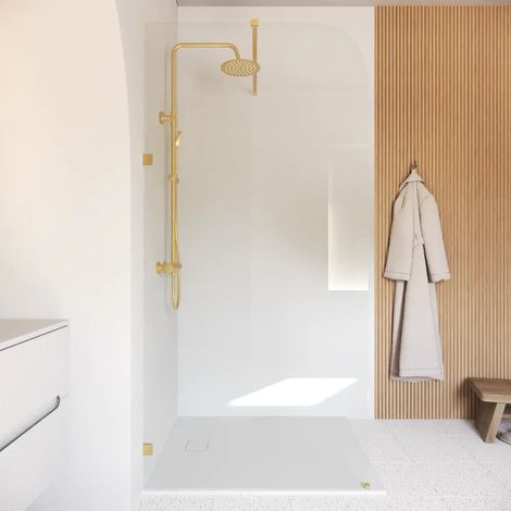 Cabine de douche à l italienne en arc de 80 cm avec charnières dorées brossées verre transparent de 8 mm facile à nettoyer h200 Senja (1/4)