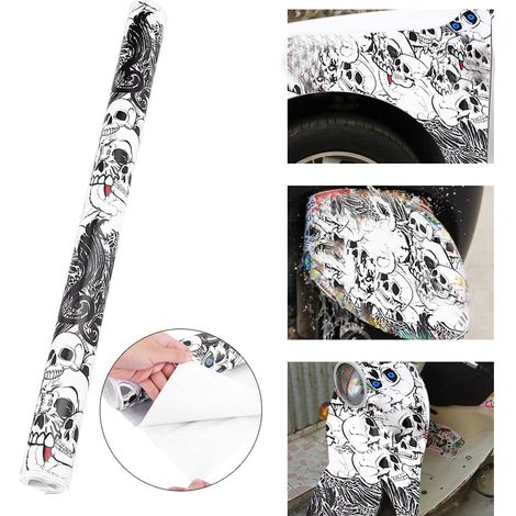 Rouleau de film autocollant 50 x 150 cm pour voiture, motif crâne, graffiti et bombe. (1/5)