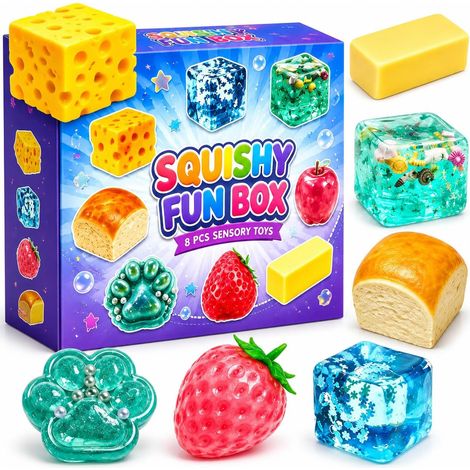 Boîte mystère de 8 pièces, bonbons maltés surprises, squishy créatif à rebond lent, cadeau d'anniversaire, 8 objets anti-stress