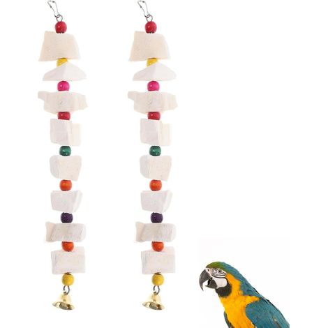 Jouet à mâcher pour oiseaux en os de seiche avec clochette, accessoire de soin du bec pour perruches et petits perroquets (1/5)