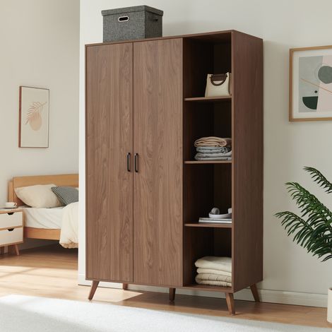 Armario Norg 2 puertas 1 barra 8 compartimentos 191x120x52 cm Efecto nogal [en.casa] (1/5)