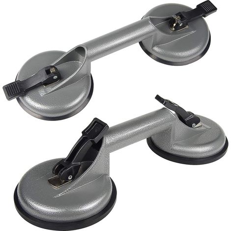 2 Pcs Ventouses 100KG Ventouses sous Vide avec Ventouses Doubles Gris pour Carrelage, Verre, Bois