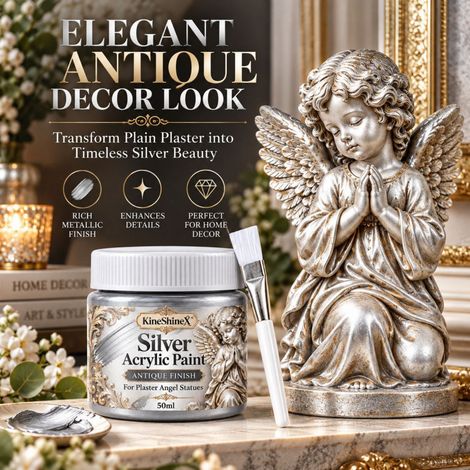 KineShineX Silver Acrylic Paint Plaster Angel Statue Antique Silver Coloring Metallic High Gloss (1/5)