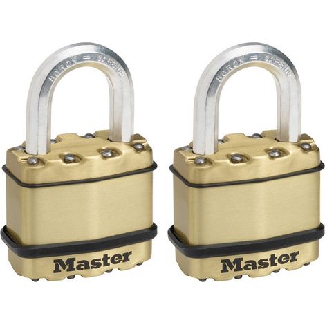 MASTER LOCK Cadenas Haute Sécurité [A Clé] [Acier Laminé + Finition Laiton] [Extérieur] [Pack de 2] M1BEURT - Idéal pour les remises, les garages, les clôtures et les portails