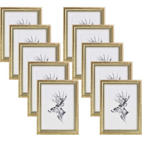 WOLTU 10x Cadre Photo 15x20cm Cadre en Bois et Verre décoration Maison Artos Style Or (1/4)