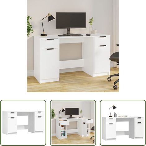 Holzschreibtisch - Schreibtisch mit Beistellschrank Weiß Holzwerkstoff (1/5)