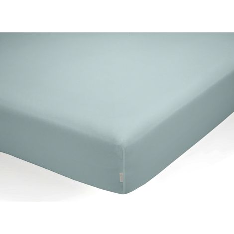 Sábana bajera ajustable de algodón orgánico color hielo. Cama de 150 cm. (1/2)