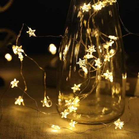 Guirlande Lumineuse Étoilée - 30 LED Blanc Chaud - 3 m - Fil Souple Argenté - Alimentation Piles - Pour Décoration Intérieure Extérieure Fête Mariage Noël Chambre (1/5)