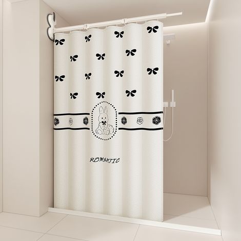 Rideau de douche pliant, étendoir à linge, tringle à rideau pliable, imperméable, lavable à l'eau, (2 plis/tringle + rideau de 180 cm) Modèle F (1/5)