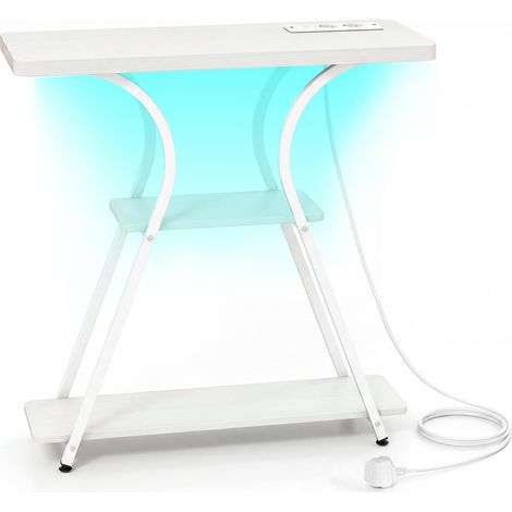 COSTWAY Consolle Ingresso, Tavolo d'Ingresso a 3 Ripiani con Luce, Stazione di Ricarica e Telecomando, Consolle Salvaspazio con per Corridoio, Entrata e Salotto 79,5 x 30,5 x 81,5 cm (Bianco) (1/5)