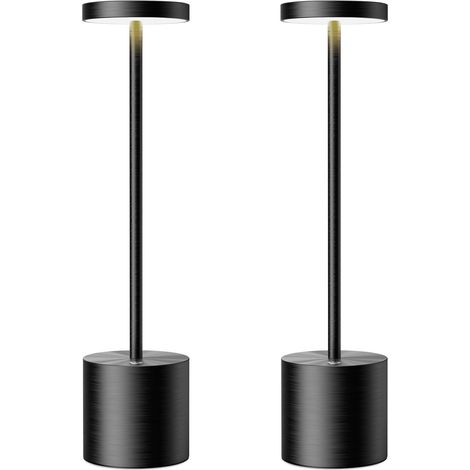 Lot de 2 lampes de table sans fil rechargeables, 1200 mAh, portables à piles, lampes de table LED pour restaurant et extérieur, noir