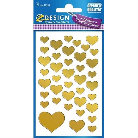 Étiquettes métallisées Avery AV-53282, motif Z, lot créatif A, 2 feuilles, cœurs dorés (1/3)
