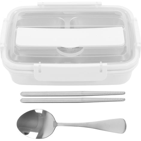 Lunchbox aus Edelstahl 304 mit 4 Fächern, tragbarer Behälter für Schule und Büro, weiß (1/5)