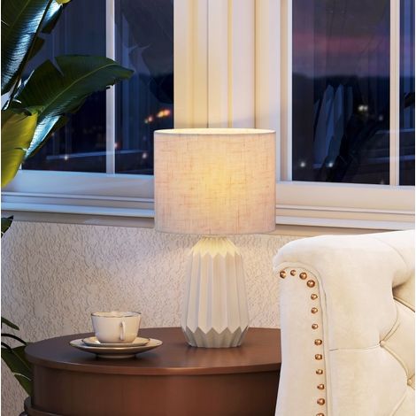 Keramiktischlampe mit Leinenlampenschirm, E27, 22 x 22 x 39 cm, Beige OKMYHOME (1/5)