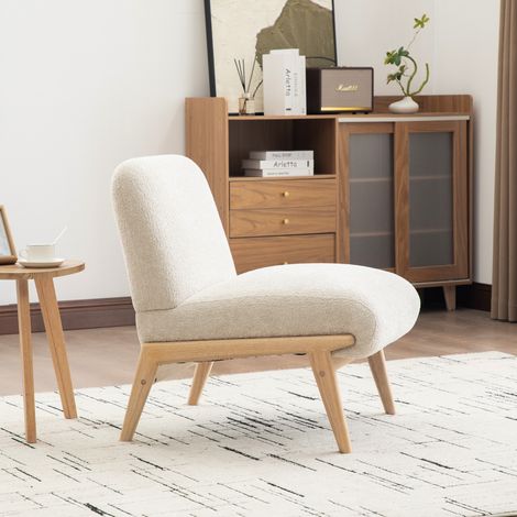 Chaise longue en tissu scandinave – Tissu chenille doux et cadre en bois solide,idéal pour le salon et la chambre,beige(CHI)