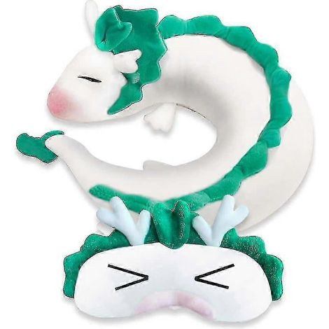 Petit oreiller cervical dragon blanc style anime, en forme de U, avec masque de sommeil assorti. Idéal pour les voyages, Noël et la naissance. Peluche dragon mignonne avec masque de sommeil anime. Par (1/5)