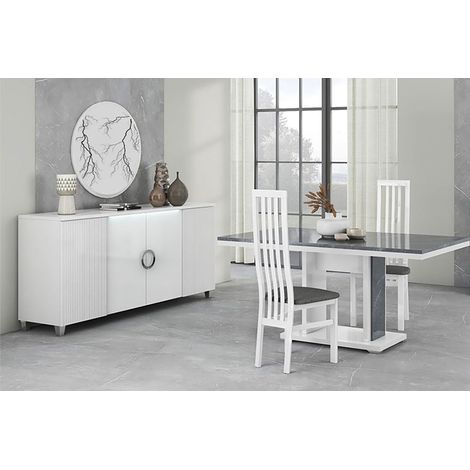 MARIKA - Buffet 4P avec Leds + Table 160cm Effet Pierre (1/4)