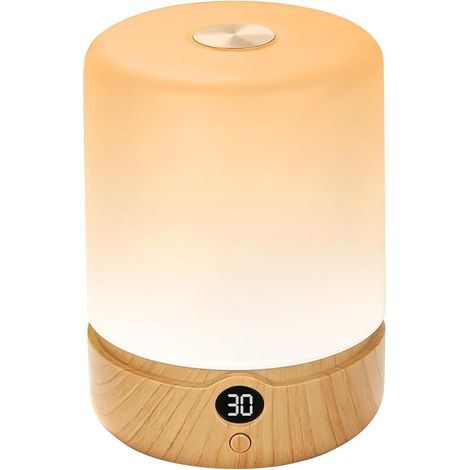 Bedside Lamp, LED Night Light with 8 Colours and 3 Modes, Wireless Atmosphere Lamp with Touch Dimmable and Timer, Wood Grain, USB Rechargeable Table Lamp for Bedroom, Living Room, Camping (1/5)