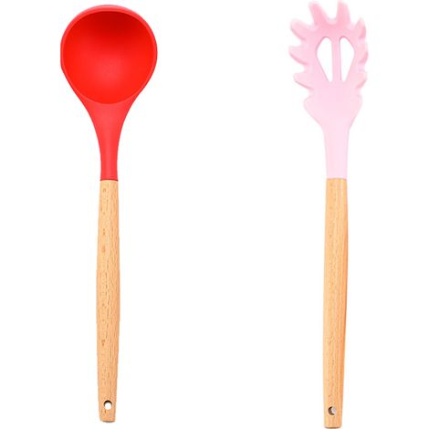 Ustensiles De Cuisine En Silicone Et Bois - Résistants À La Chaleur Pour Poêles Antiadhésives - Ensemble De 2 Pièces (1/5)