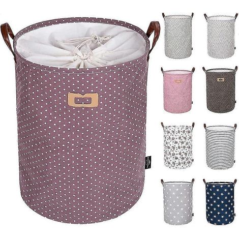 Paniers à linge ronds pliables et épais, en coton (violet, 19 pouces/L) (1/5)