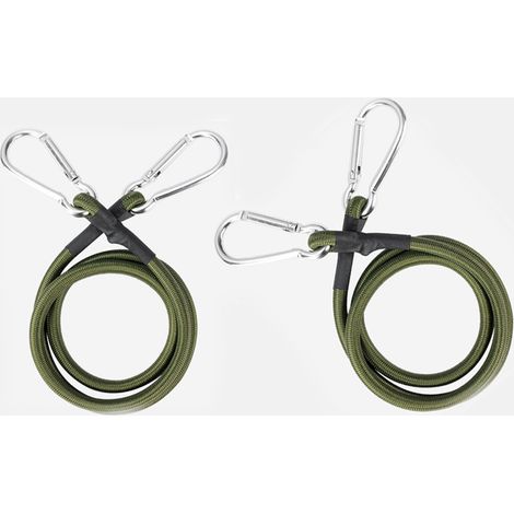 Bungee-Seil mit Karabinerhaken, Karabiner, Flussseilverbinder, Zubehör, Armeegrün, 3/8" Durchmesser Befestigungsseil, Silberner Haken (Armeegrün, 36", 2er-Pack)