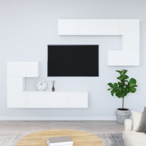 Meuble TV mural pour Salon - Armoire TV Blanc Bois d'ingénierie BV676837 - BonneVie (1/5)